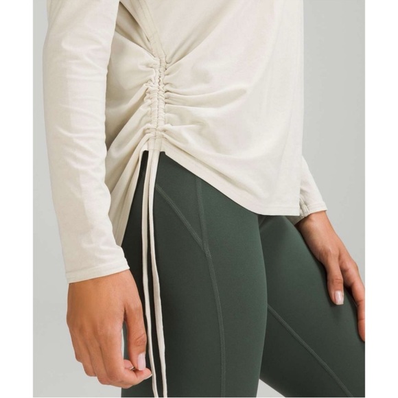 Lululemon Pima Cotton Side-Cinch Long Sleeve Shirt Natural Ivory Size 10 - Picture 4 of 10